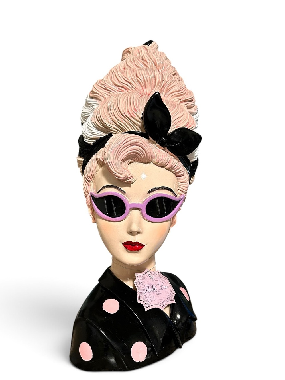 Bella Lux Retro Glam Bride of Frankenstein Halloween Bust Pink Beehive Decor NWT